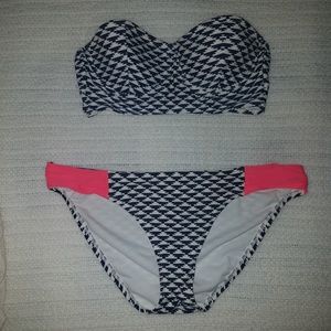 Navy blue white and coral swimsuit